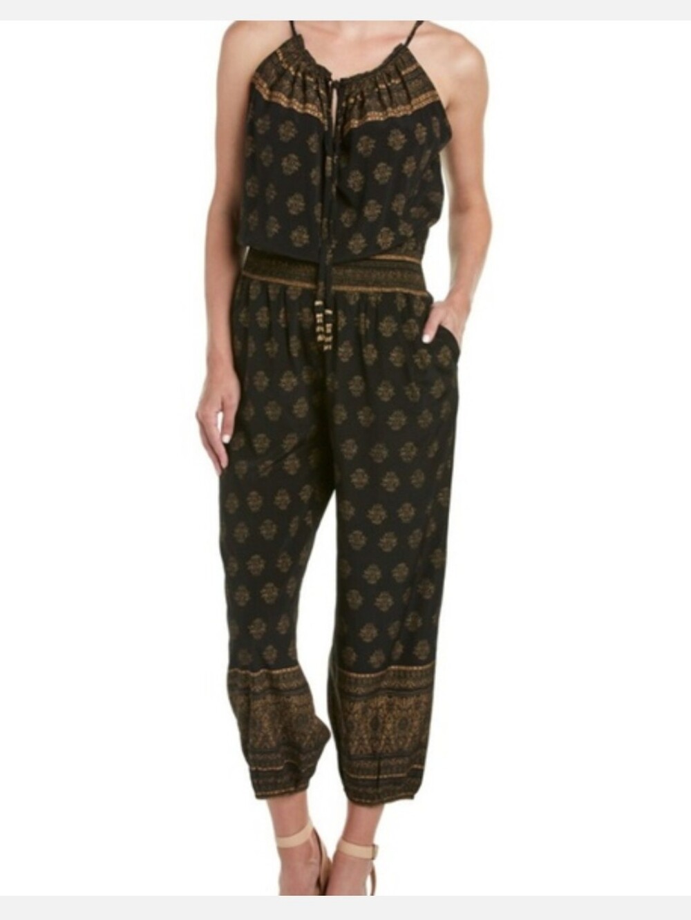 Calypso St. Barth Black Jumpsuit with Gold Print XS